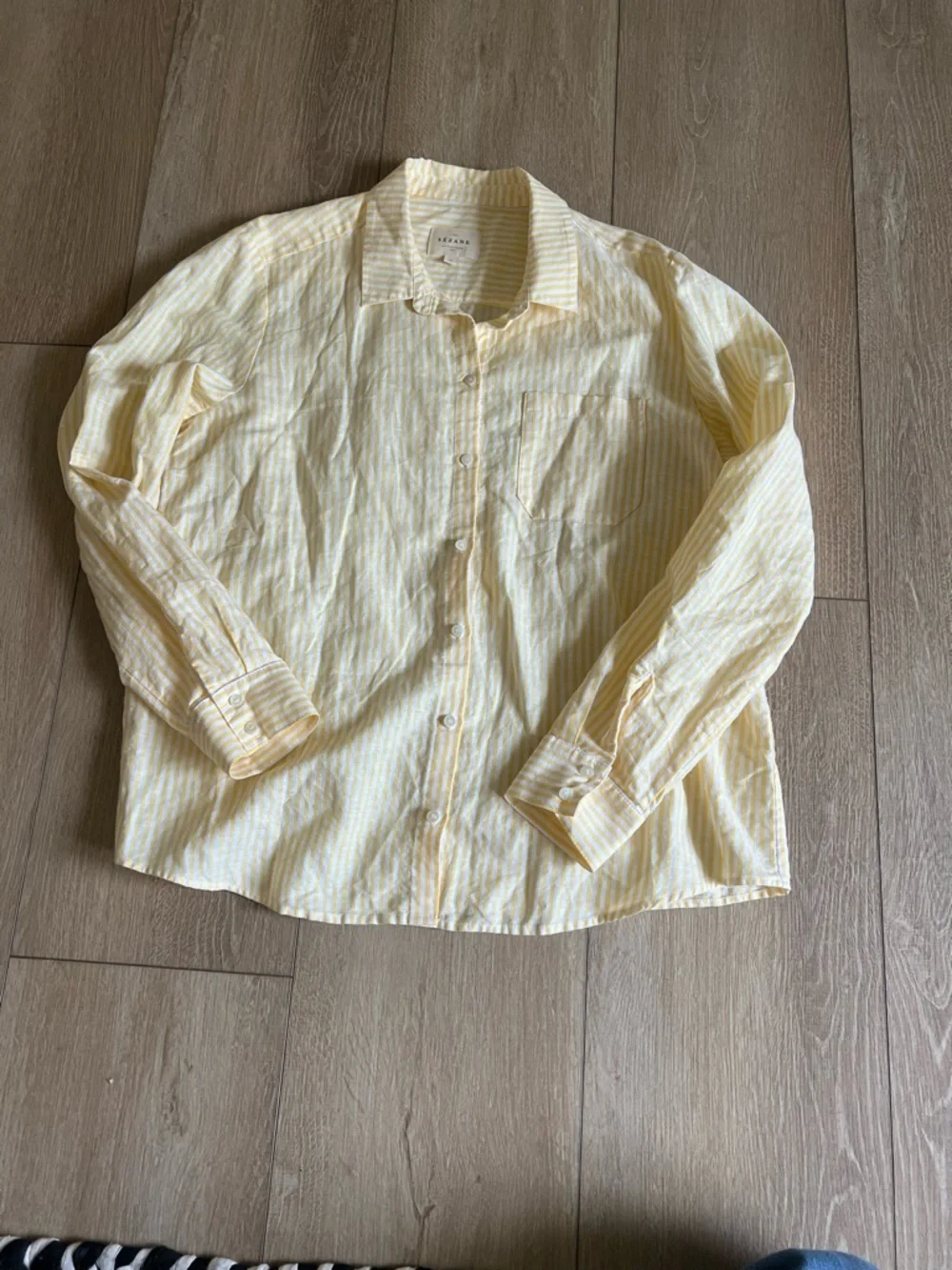 Sezane Yellow & White Tomboy Striped Button-Up Oxford Shirt Sz 44 - Picture 2 of 5
